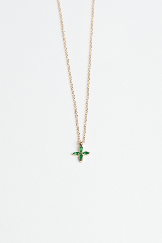 Necklace Gold Emerald Flower Pendant